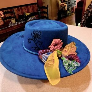 Wide brim whimsical blue hat